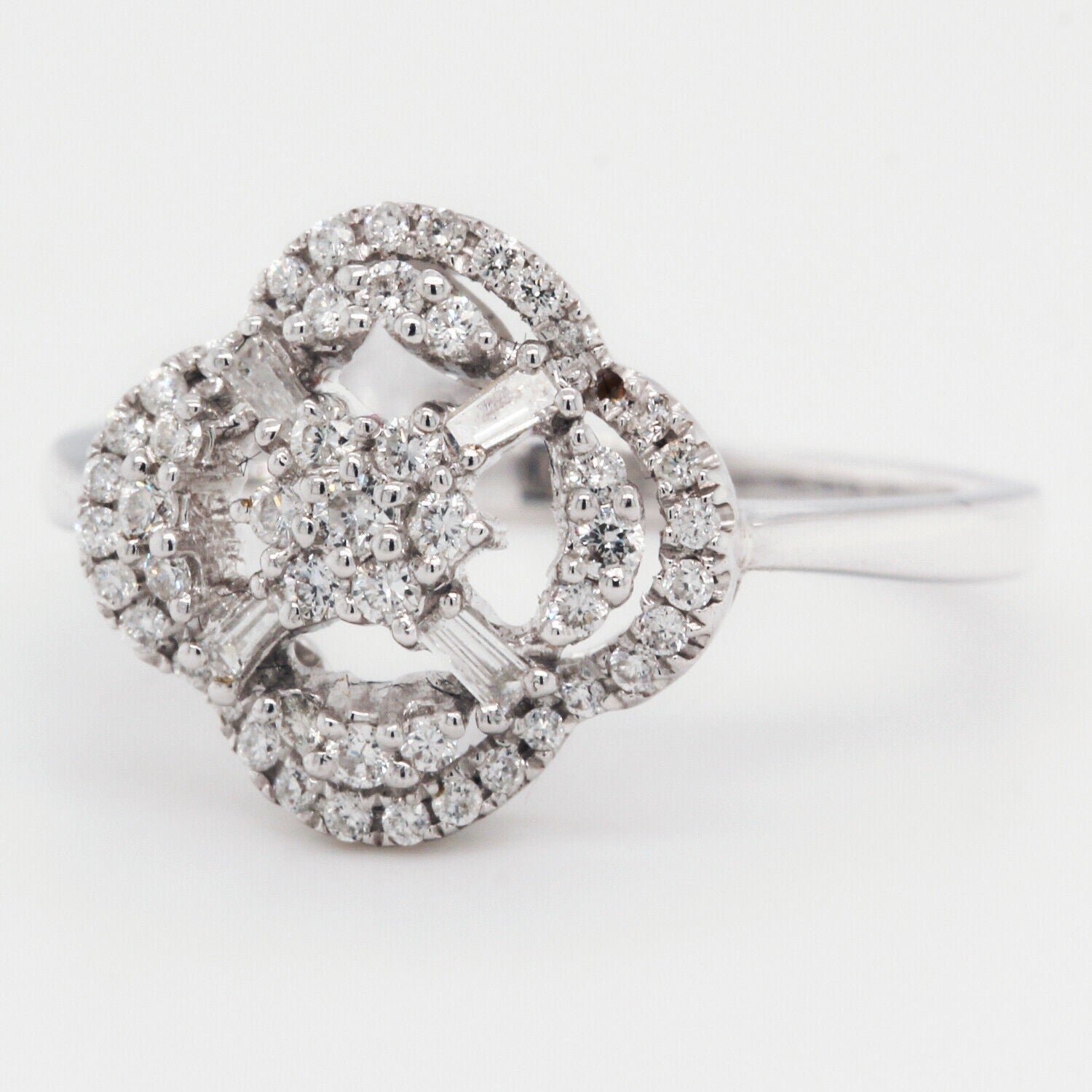 Round Diamonds and Baguettes Rose Ring 0.37 TCW 18k White Gold